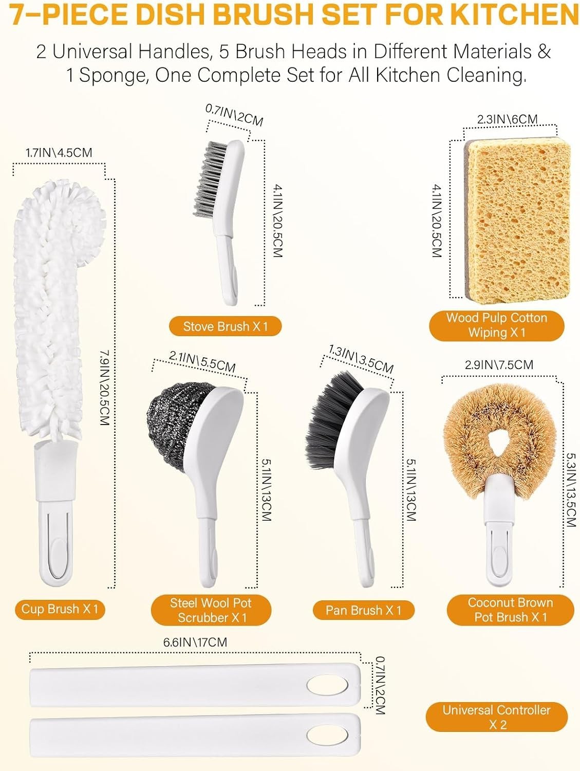 7-Pack Kitchen Cleaning Dish Brush Set with Storage Box for Pan & Bottle