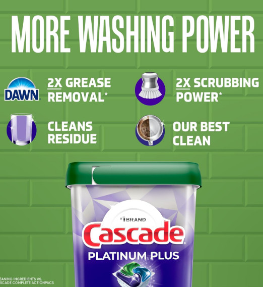 Cascade Platinum Plus Dishwasher Pods Clean Scent 62 Count Bulk Tub Detergent