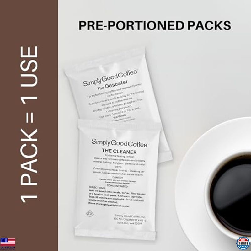 Coffee & Espresso Machine Care Kit – 4 Pack Descaler & Cleaner, Natural Solution