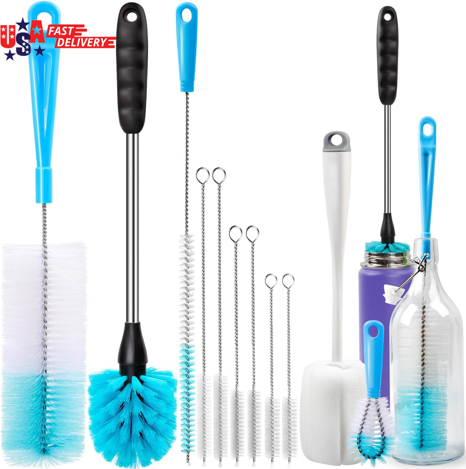 Bottle Brush Tube Cleaning Lab Set with Long Handle, Cup Cleaner for Washing Nar
