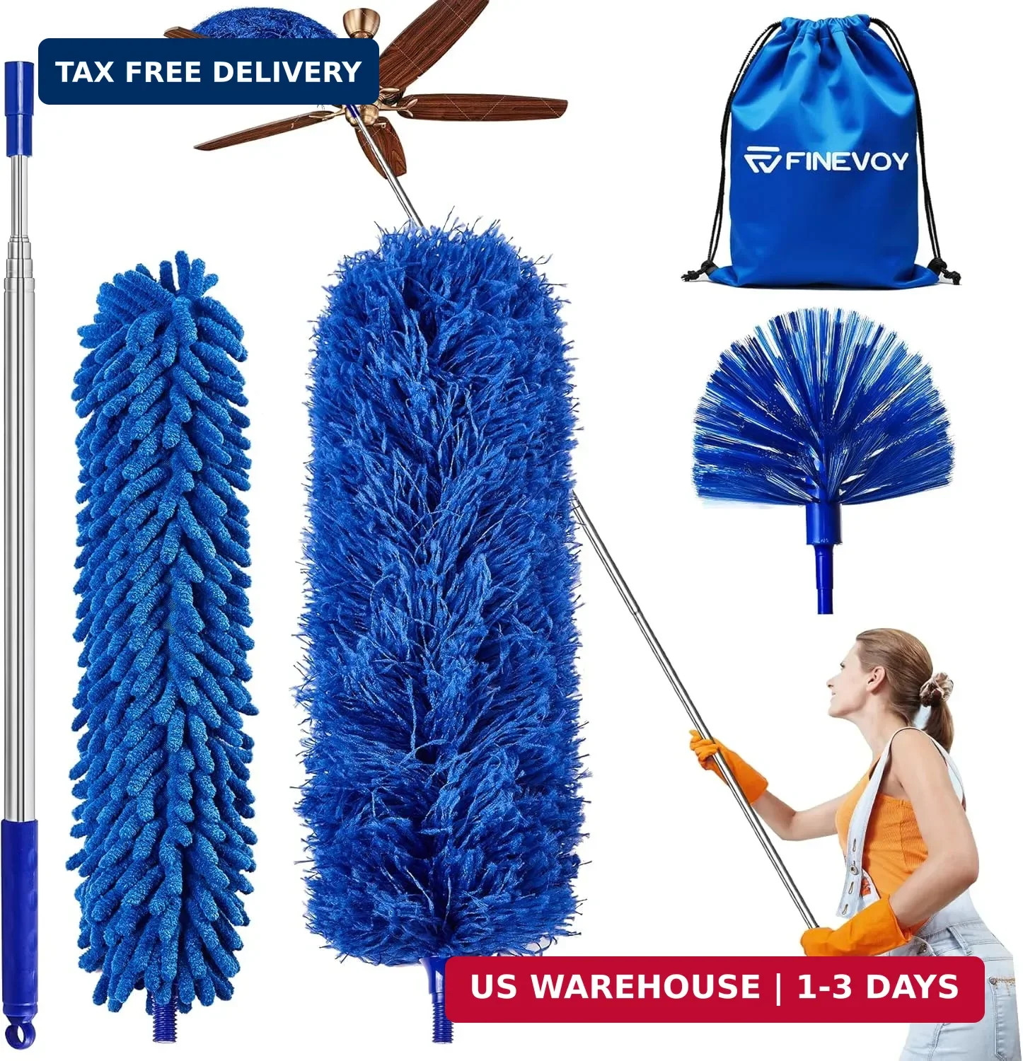 Dusters for Cleaning, Duster with Extension Pole 5 in 1 Kit, Cobweb Duster, Long