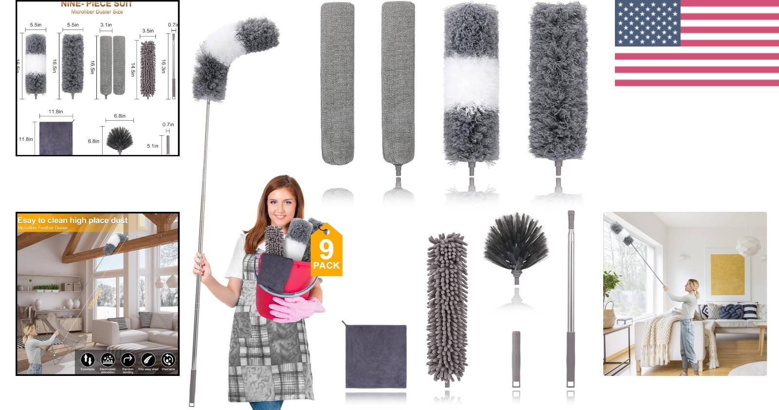 Ultimate 9-Piece Extendable Microfiber Duster Kit: 30 to 100 Inches for Every…