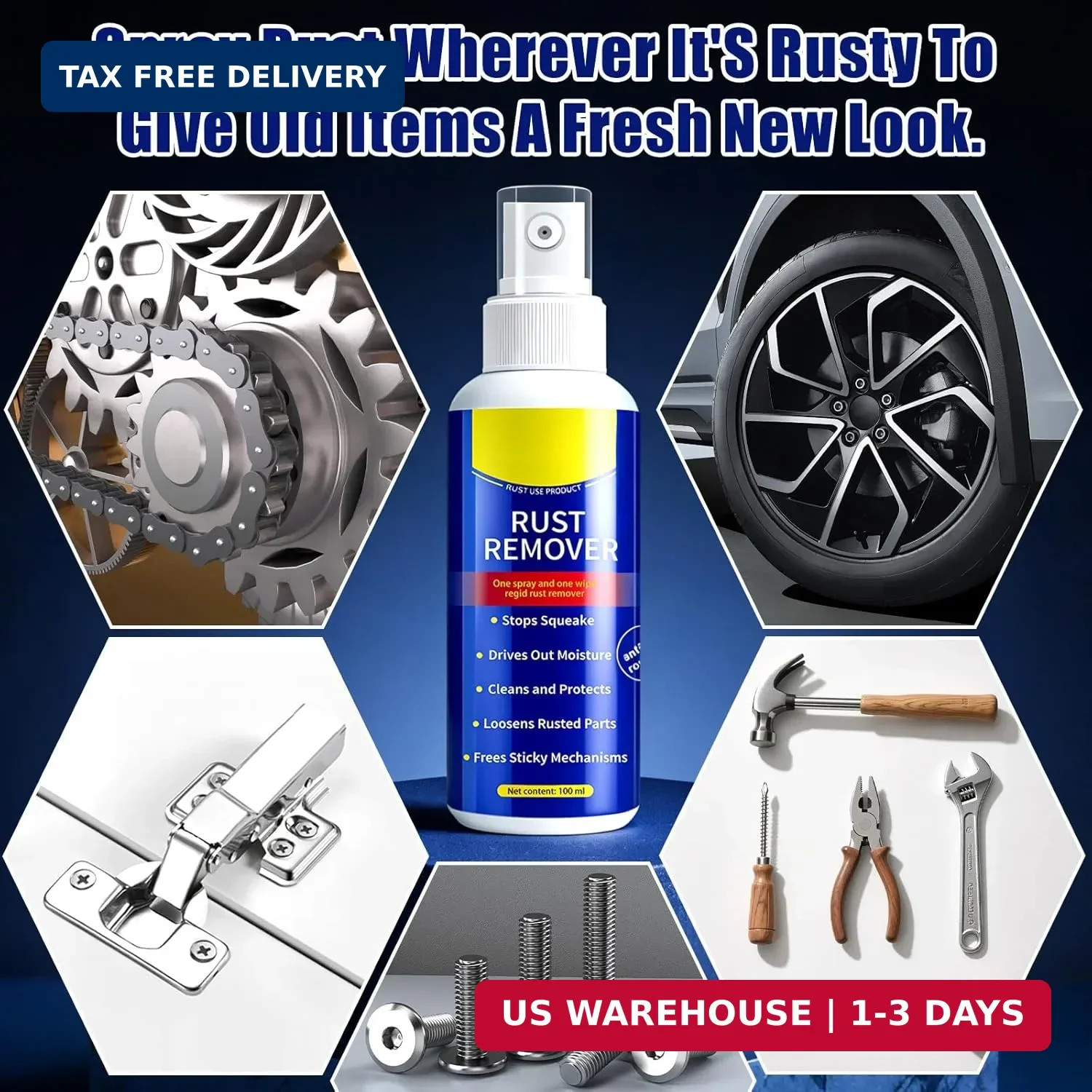2Pcs Rust Remover Spray for Metal, 2026 Upgrade Anti-Rust Spray, Multi-Functiona
