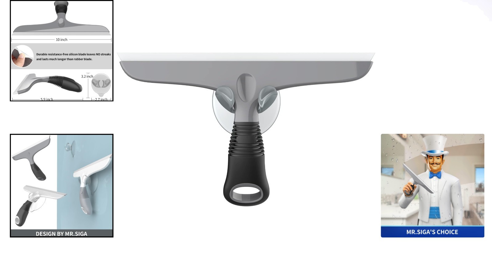 Multi-Purpose Silicone Squeegee with Suction Hook – Modern Gray & Black Design