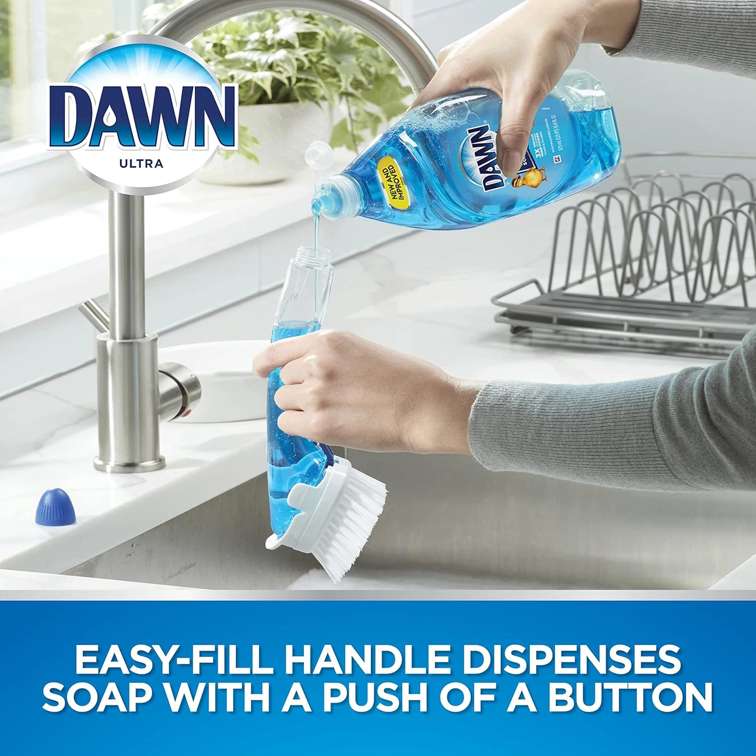 DAWN FILLABLE KITCHEN Dish BRUSH No- Drip, Clear