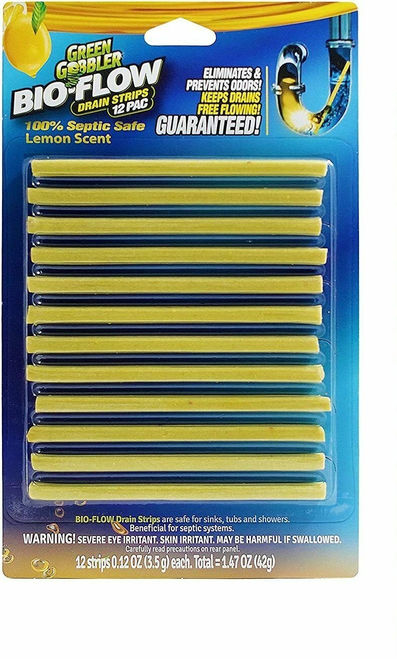 Lemon Scent BIO-FLOW Drain Strips – 12 PAC (Drain Cleaner & Deodorizer)
