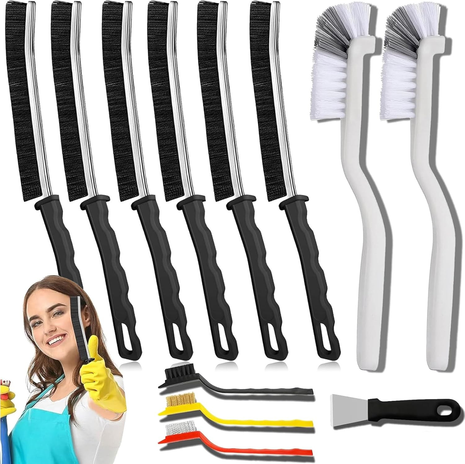 Crevice Cleaning Brush Set (12 Pack) – Hard Bristle Gap Cleaning Tool for Window