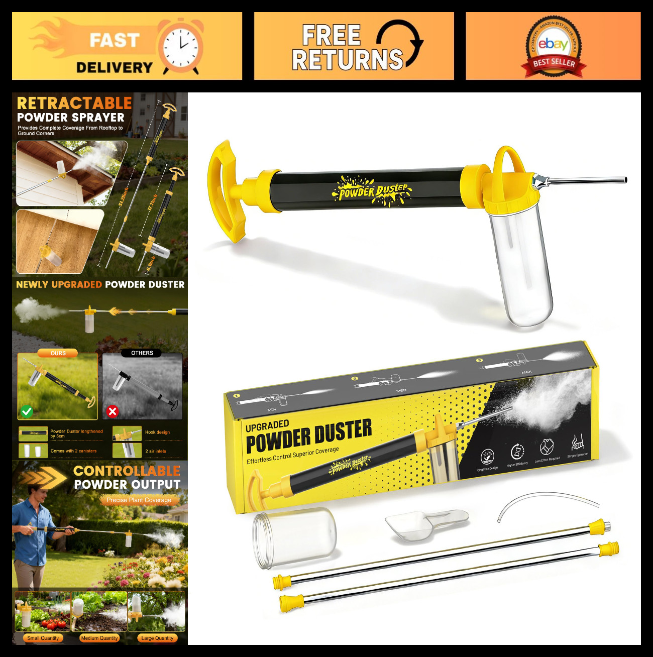 Diatomaceous Earth Powder Duster & Sprayer, 4FT Adjustable Length, Garden Use