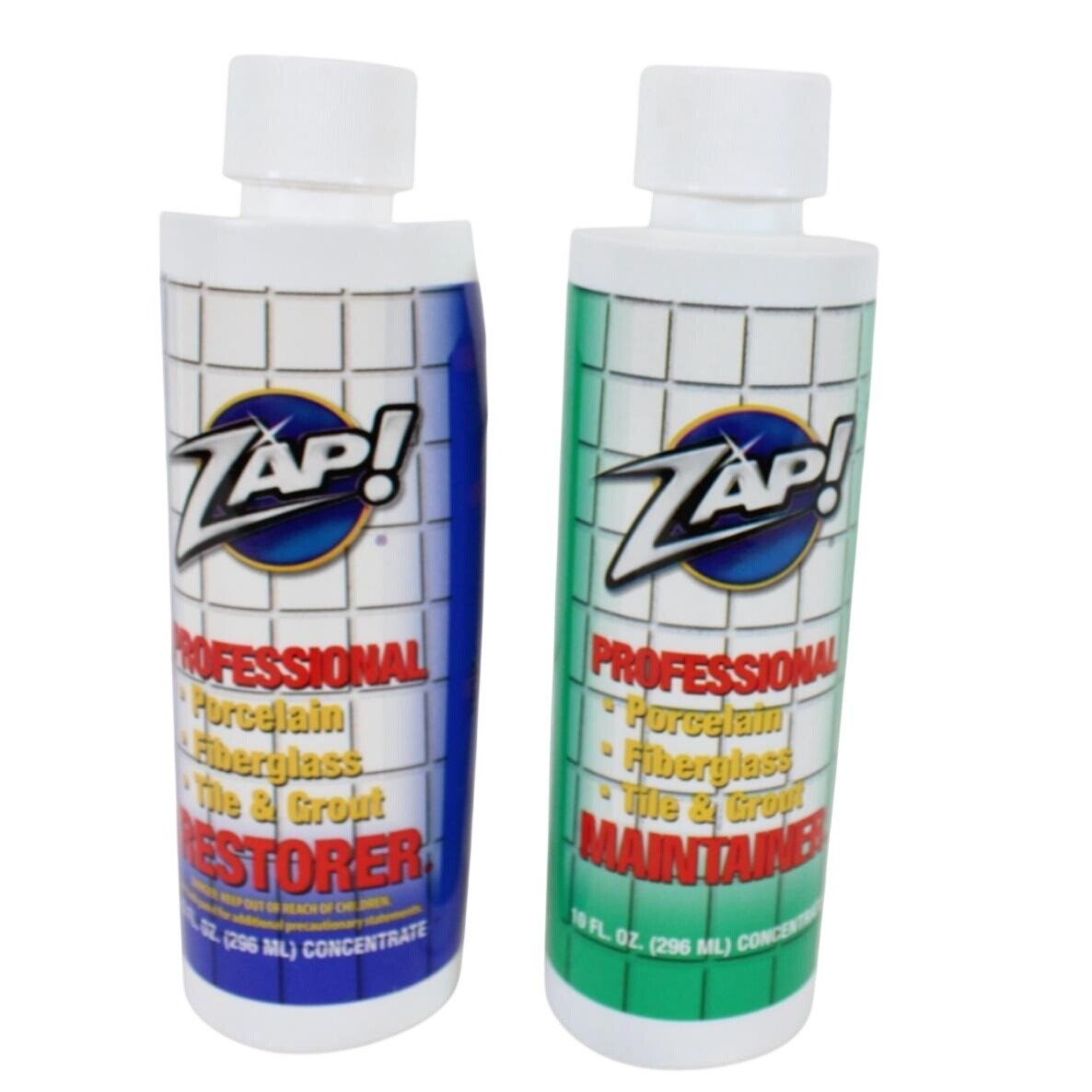 Zap Professional Porcelain Fiberglass Tile Grout Restorer Maintainer 10oz Set