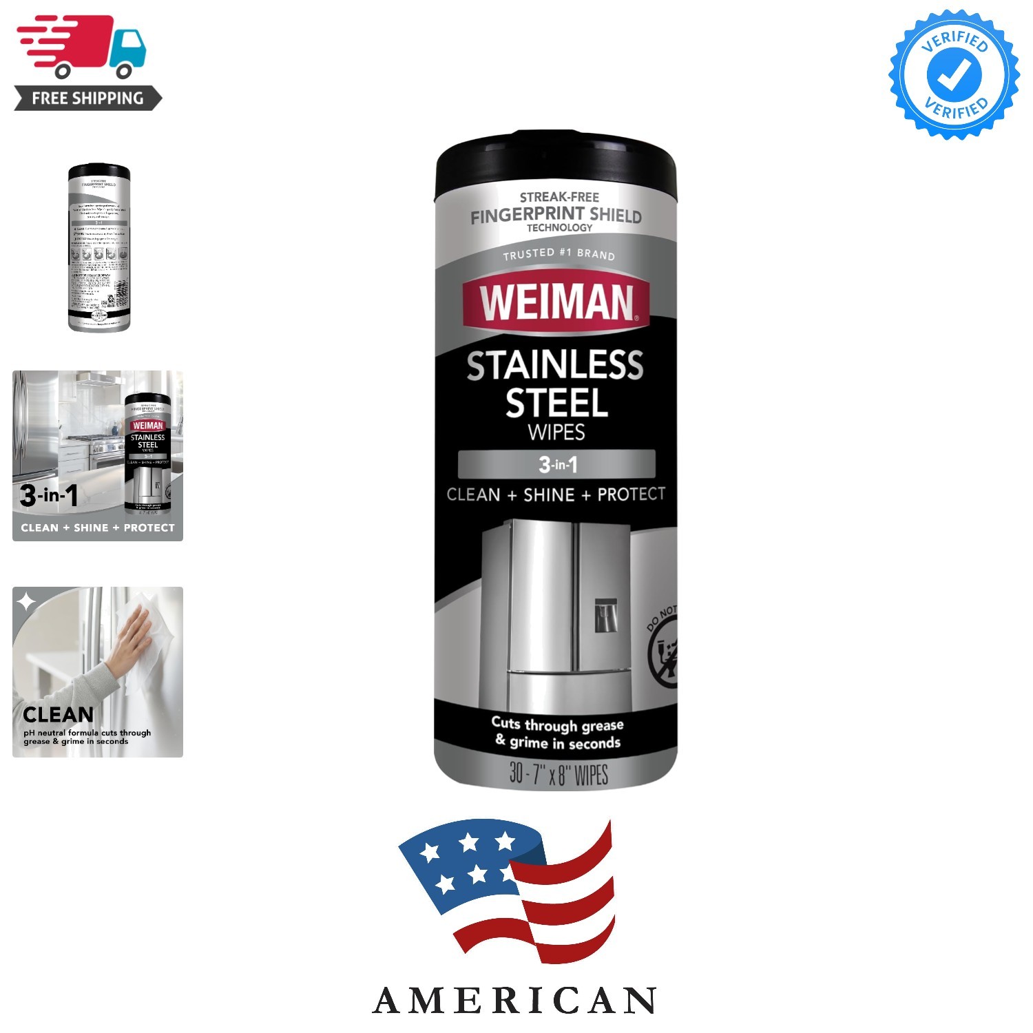 Stainless Steel Cleaner, 30 Count Wipes, Anti-Fingerprint, Removes Grease, Wa…