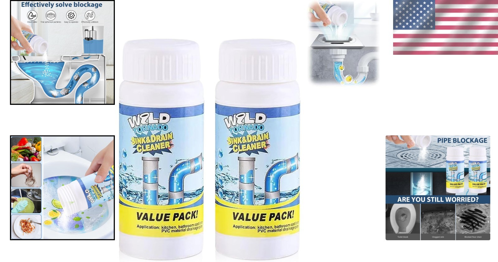 Wild Tornado Sink & Drain Cleaner Powder – 2PCS for Odor Elimination