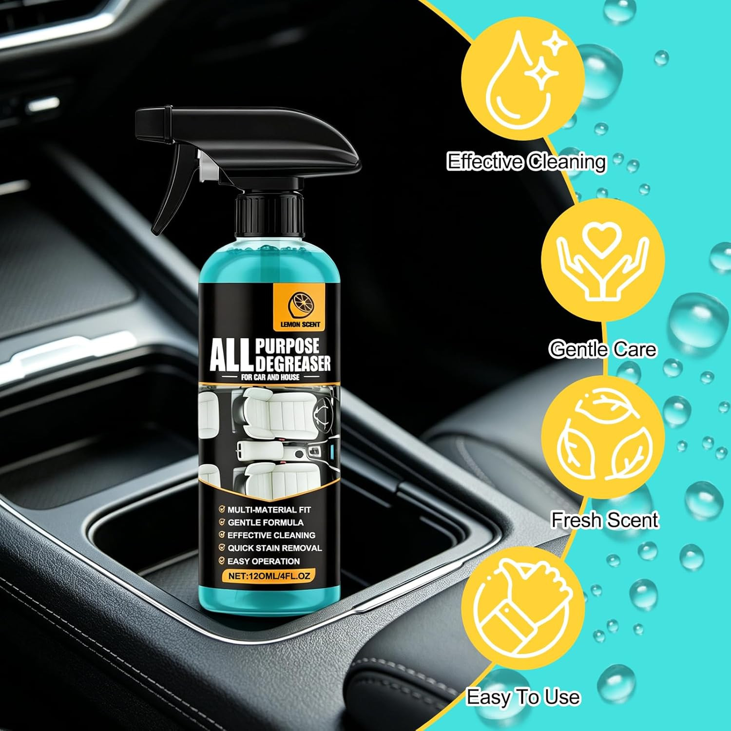 2Pcs All Purpose Degreaser for Car and House, Lemon Scent Mulit Heavy-Duty Clean