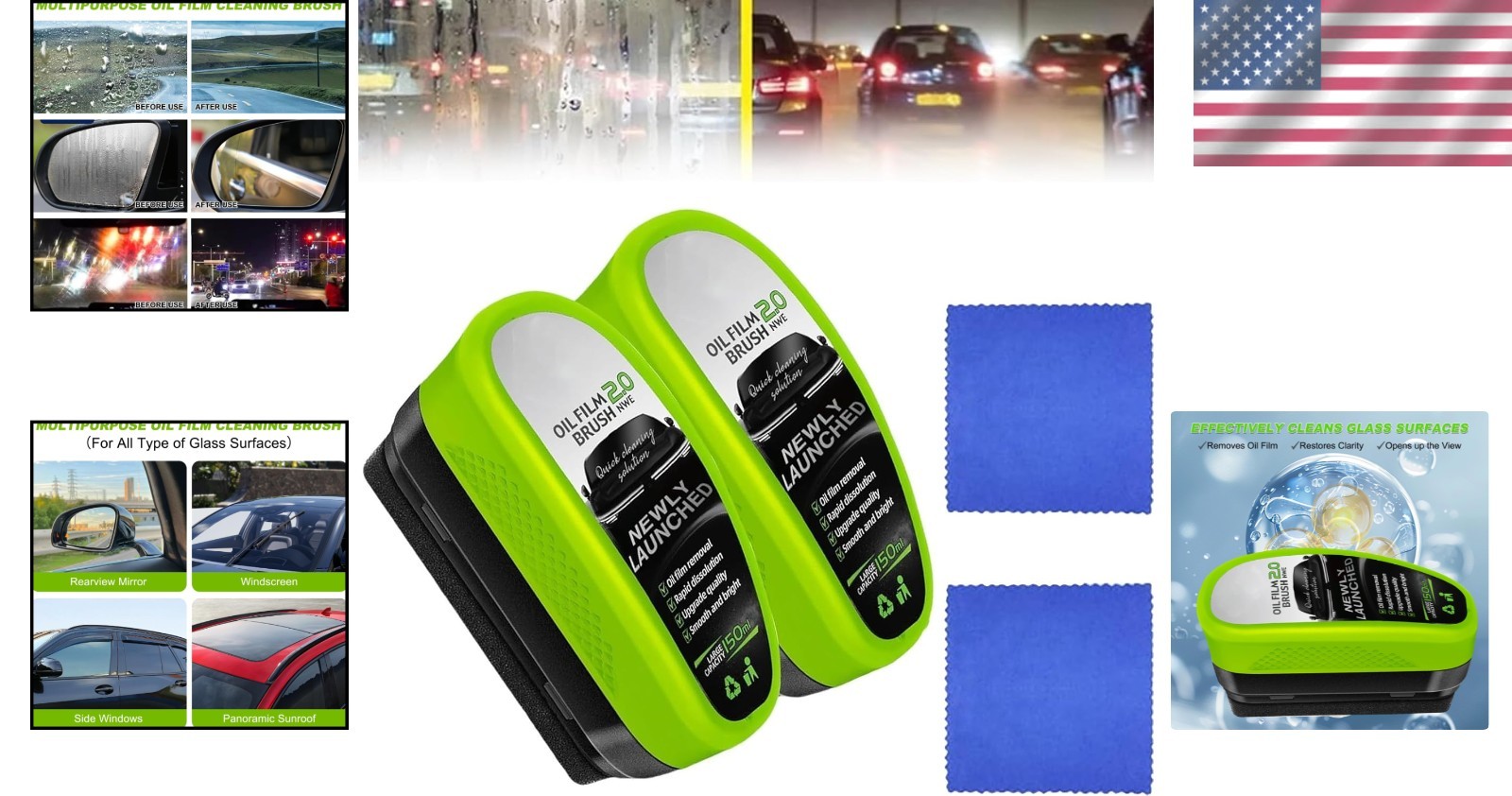 2025 New Automotive Oil Film Cleaning Brush, Clear Vision Glass Cleaner, 2 PACK