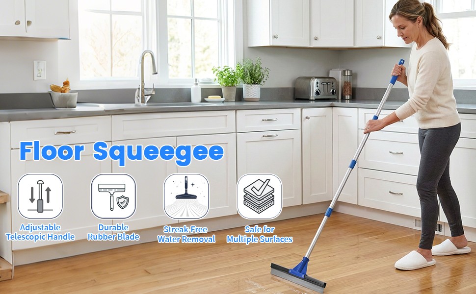 Floor Squeegee for Concrete Floor, 17.5″ Heavy Duty Squeegee Broom for Floor,