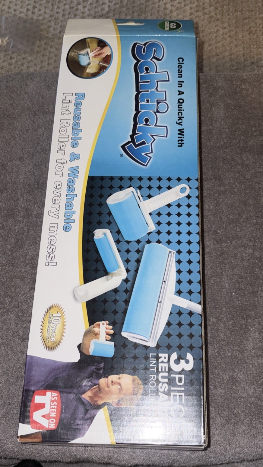 SCHTICKY 3 Piece Set Reusable Washable Lint Roller Clothes Pets ~ As Seen On TV