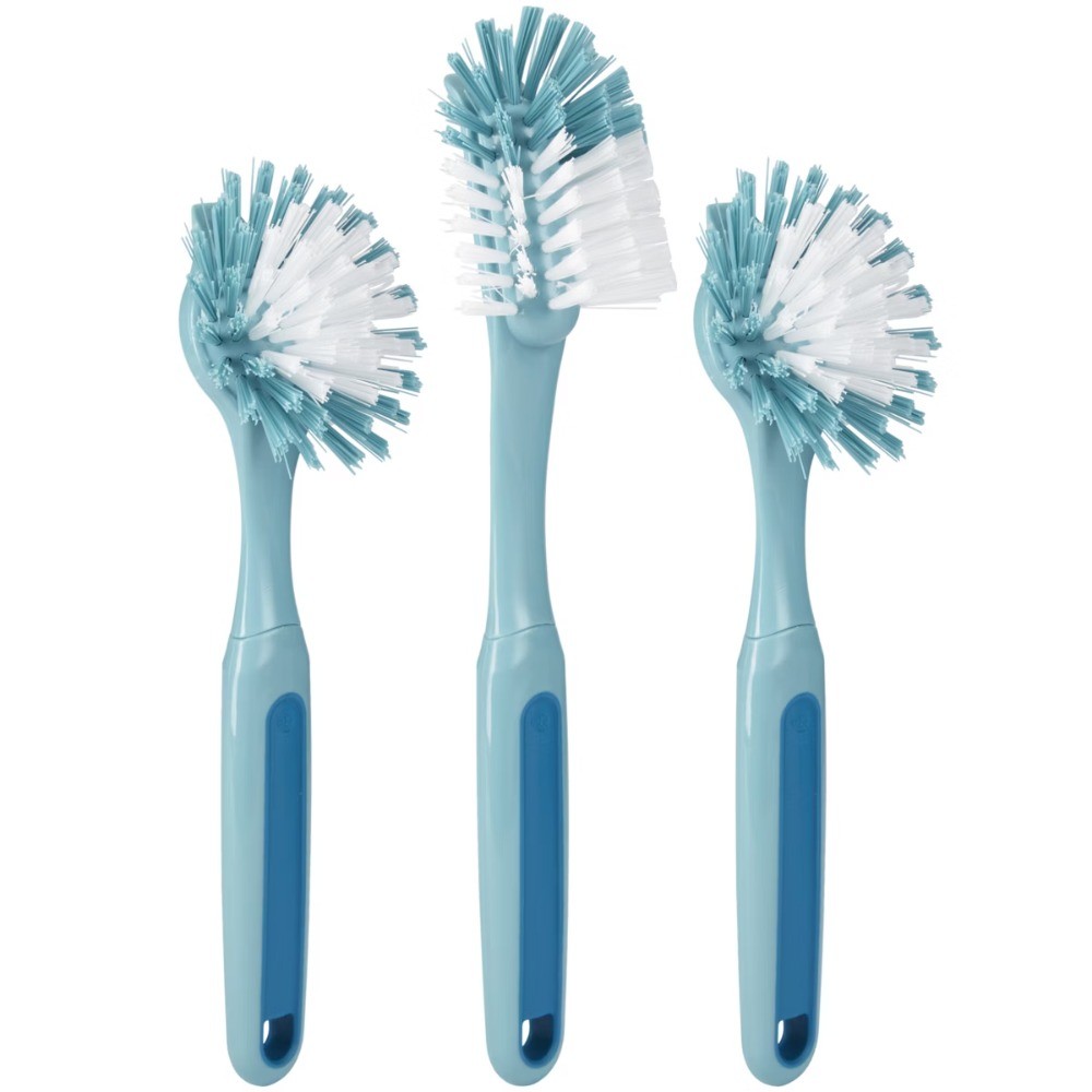 3pk Blue Dish Brushes 11.5″, Rubber/Plastic Set