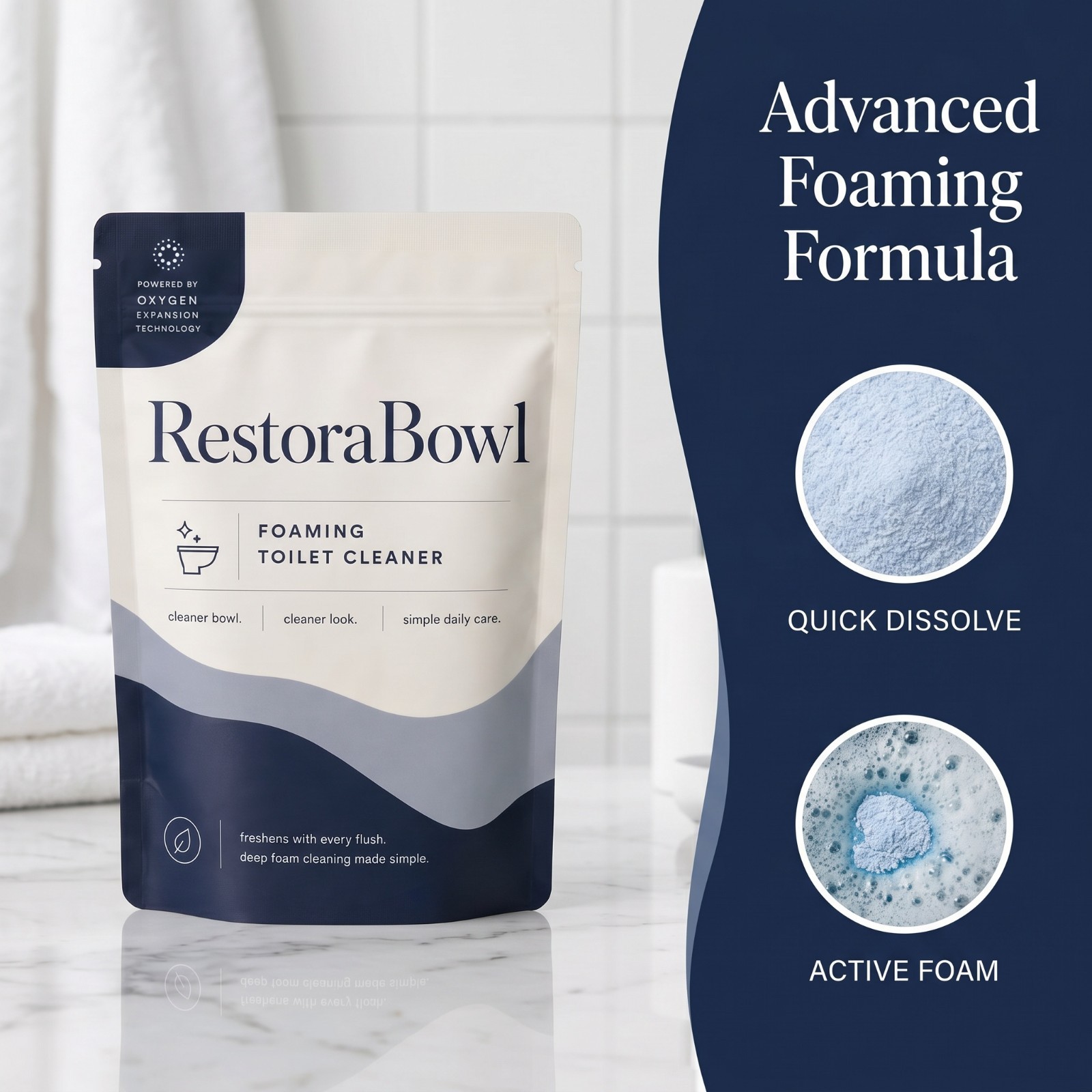 Restorabowl Foaming Cleaning Powder Fresh Scent Fast Dissolving Daily Care 300g