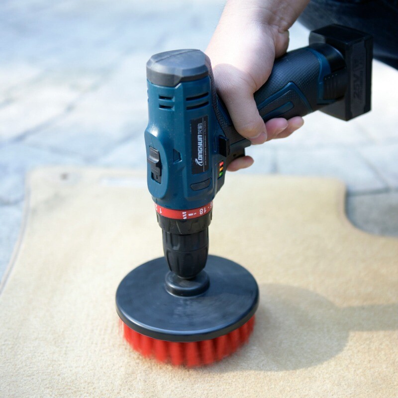 48 Pcs Carpet Mat 5″ Round Brush w/Power Drill Attachment (Soft, Medium, Heavy)