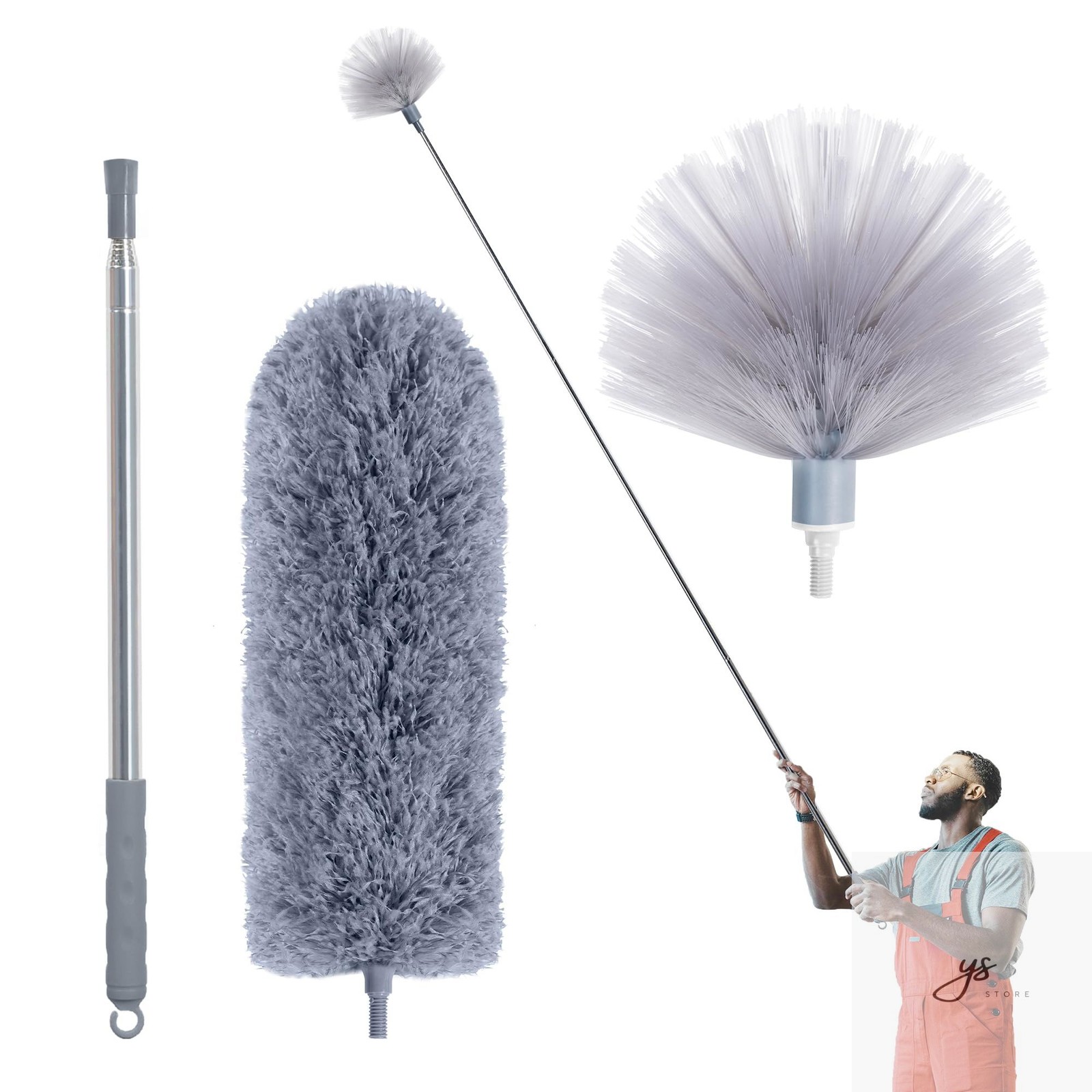 Cobweb Duster with Extension Pole, Spider Web Brush & Ceiling Cleaning Kit, 100″