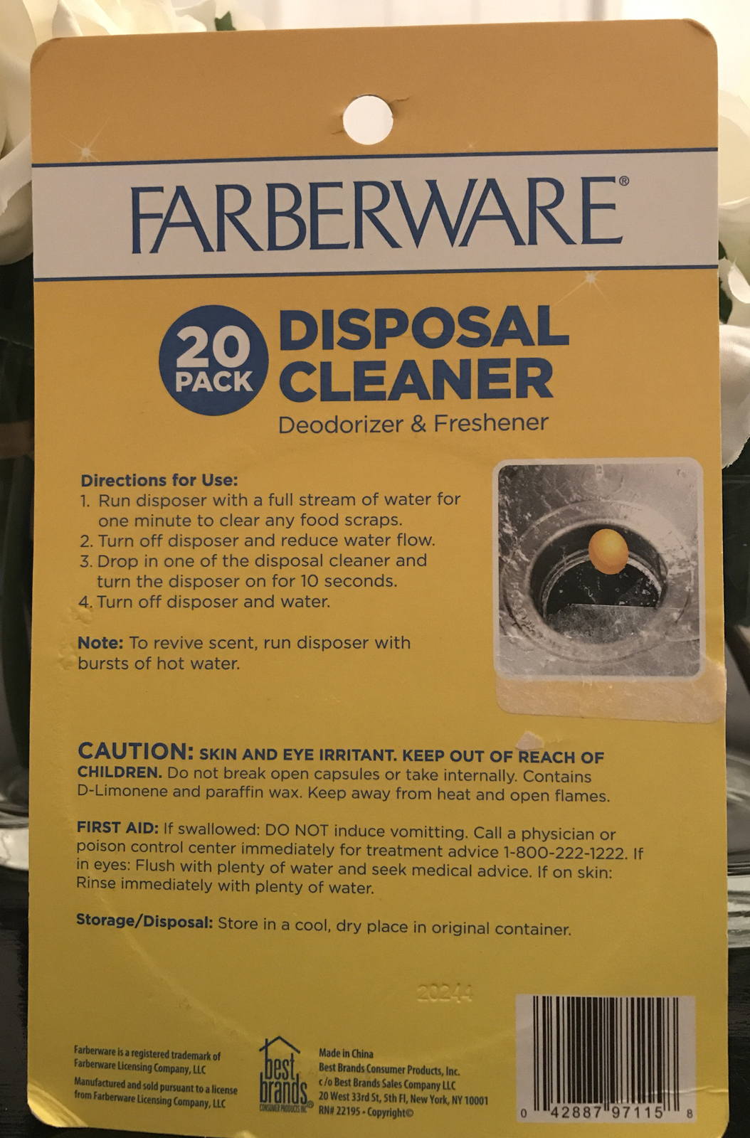 FARBERWARE Disposal Sink Cleaner Deodorizer Freshener Odor Eliminate ~Lemon 20Ct