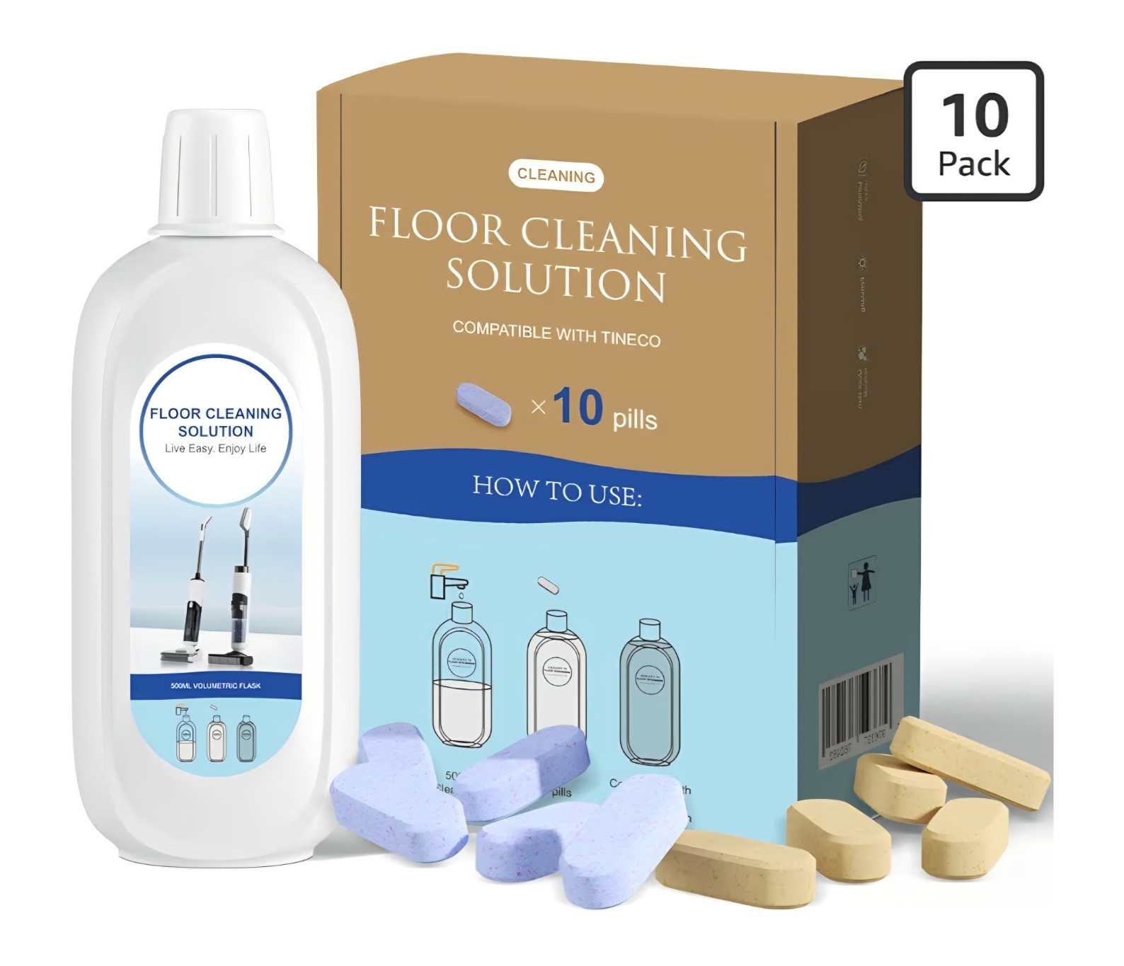 Floor Cleaner Tablets 10 Pack Compatible with Tineco, Unscented 500 mL