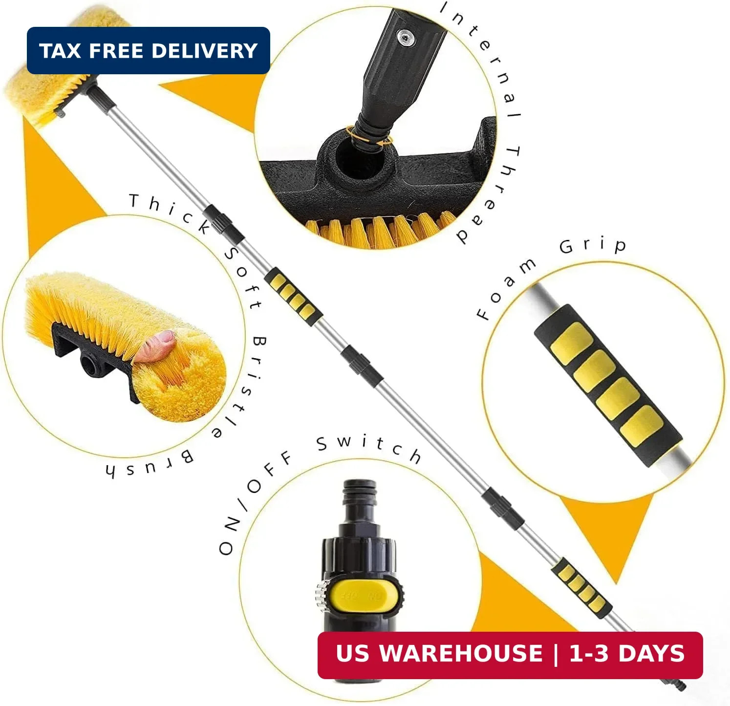 62″ Car Wash Brush with Long Handle Soft Bristle Car Cleaning Brush for Washing