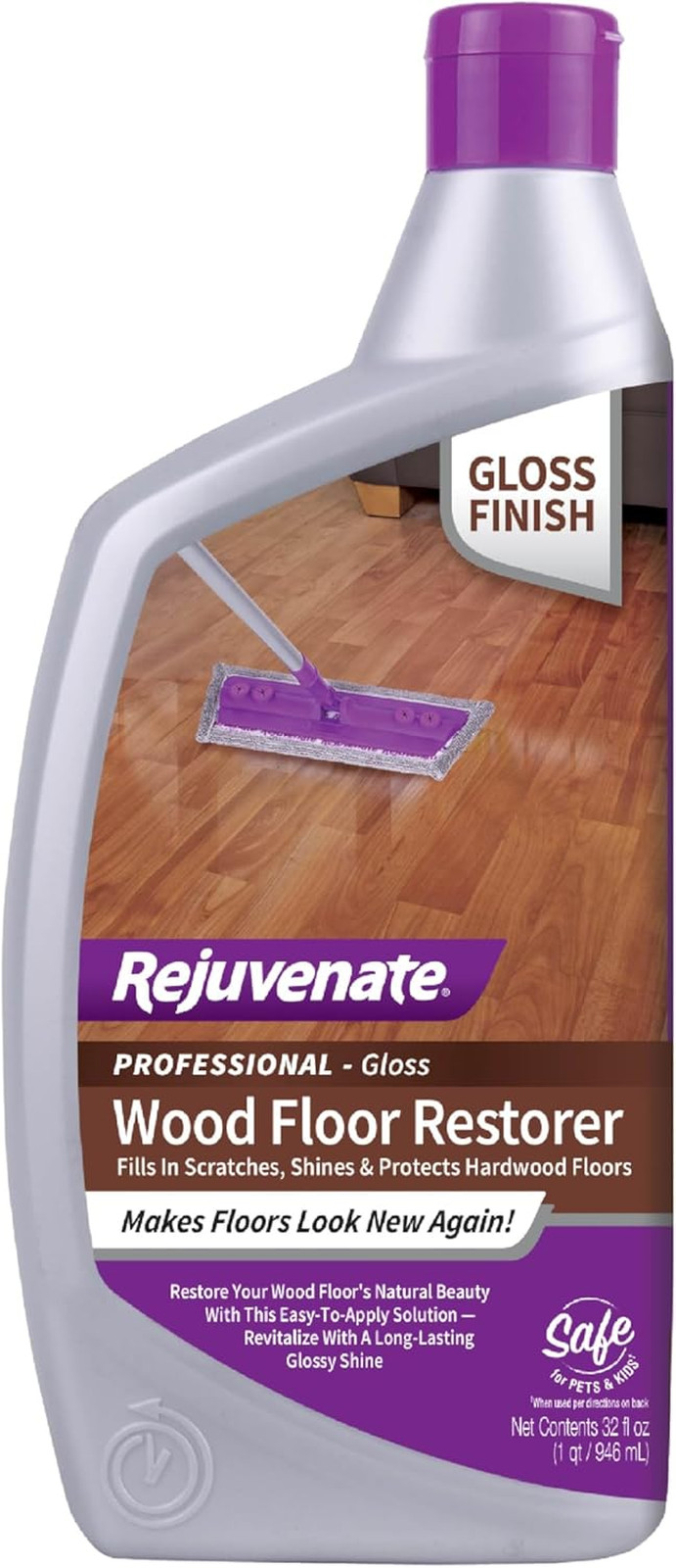 Wood Floor Restorer 32 Ounce, Scratch Filler, High Gloss Finish, Protects