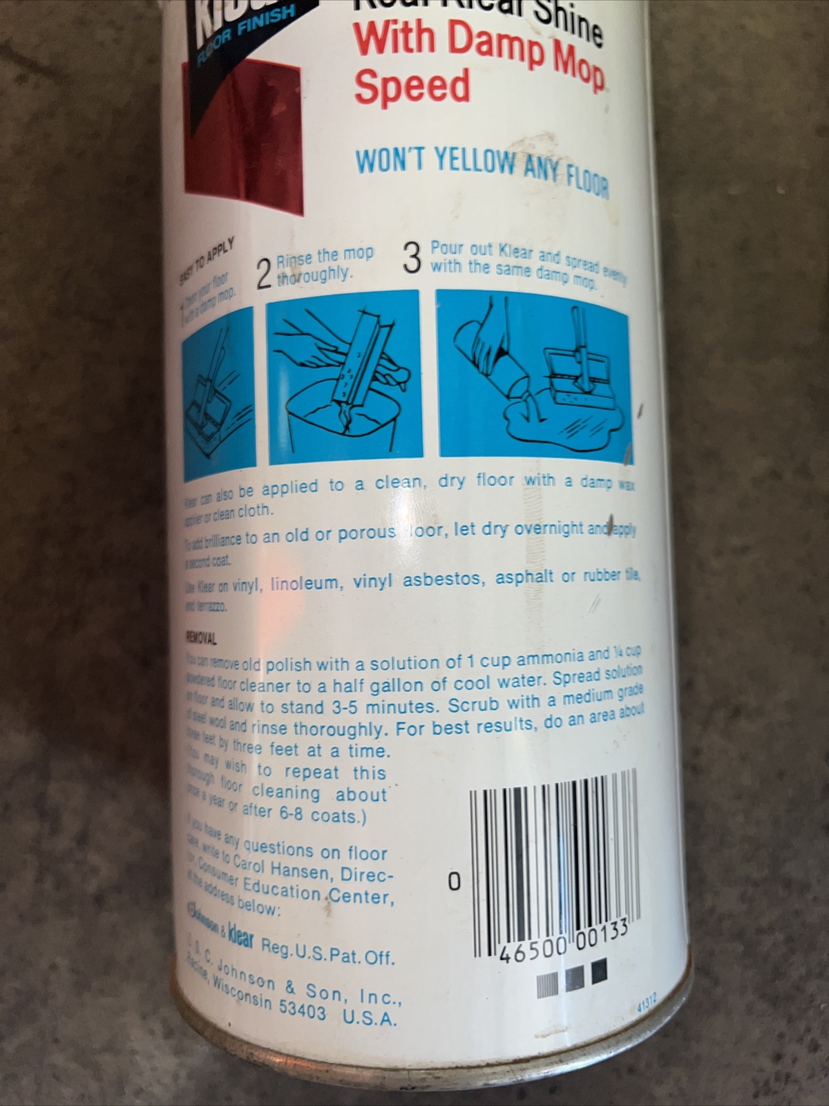 [A11] — Vintage Klear Floor Finish SC Johnson Wax 27 Oz Can Plus Aerowax Floor