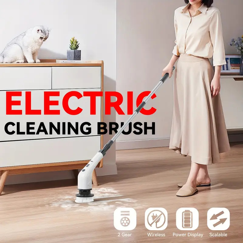 7-in-1 Electric Cleaning Brush Telescopic Handle Multifunction Floor & Kitchen T