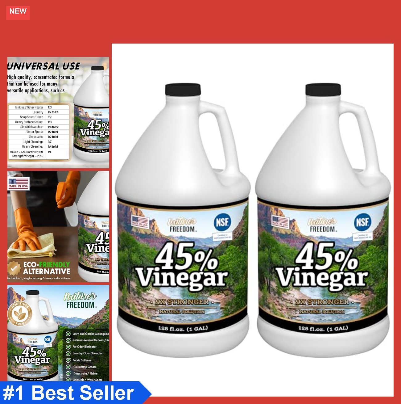 Vinegar Concentrate 45% 2 Gallon NSF Certified Cleaning Stain Removal Laundry