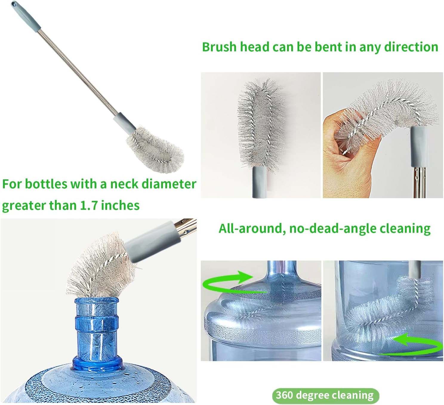 2-Pack Bucket Brush, Kettle Brush, Cleaning Extra Long Bottles, Gallon Jug Clean
