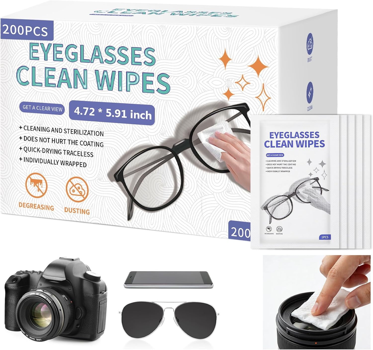[] Lar Glasses Cleaner, Lens Wipes for Eyeglasses, Pre-Moistened