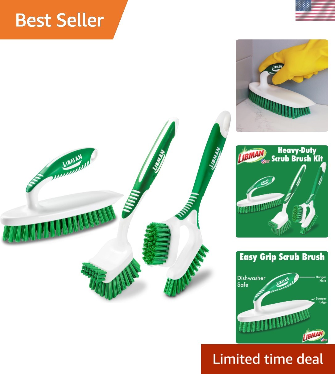 Heavy Duty Scrub Brush Kit – 3 Durable Brushes for Tackle Tough Household Messes