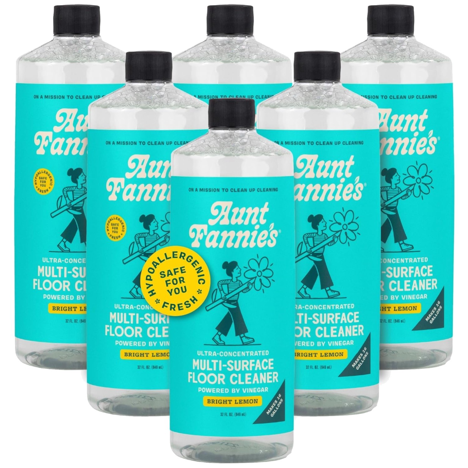 Concentrated Floor Cleaner, Bright Lemon Scent, 6-Pack