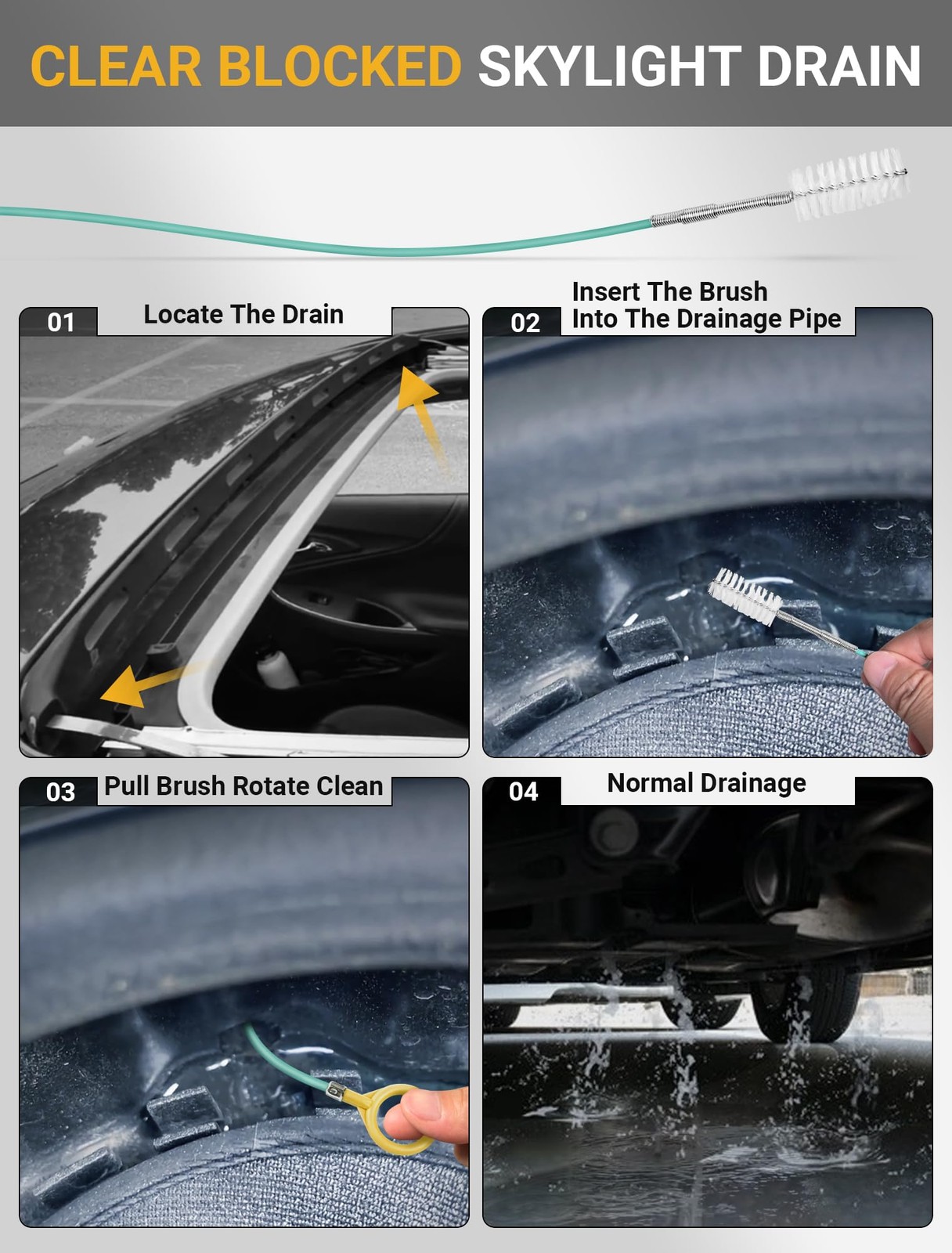 Upgraded Auto Sunroof Drain Cleaning Tool, 120 Inch Long Flexible Drain Brush…