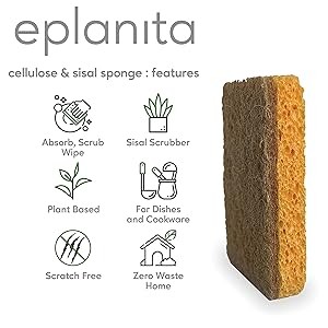 Natural Plant Based Scrub Sponges (12 Pack), Non-Scratch, Biodegradable Eco