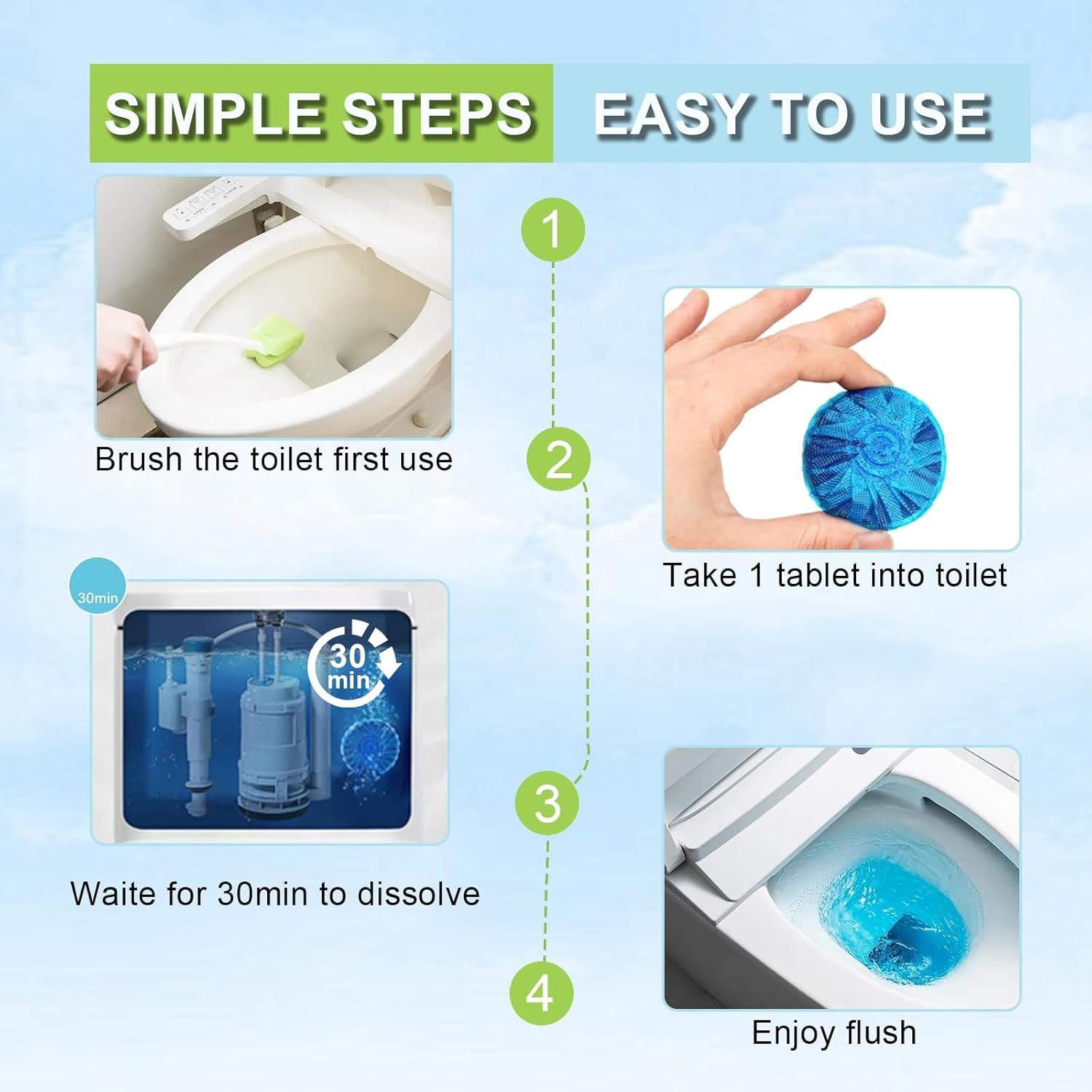 Toilet Bowl Cleaner, Automatic Toilet Tank Cleaner Tablets, Blue Toilet Bowl Tab
