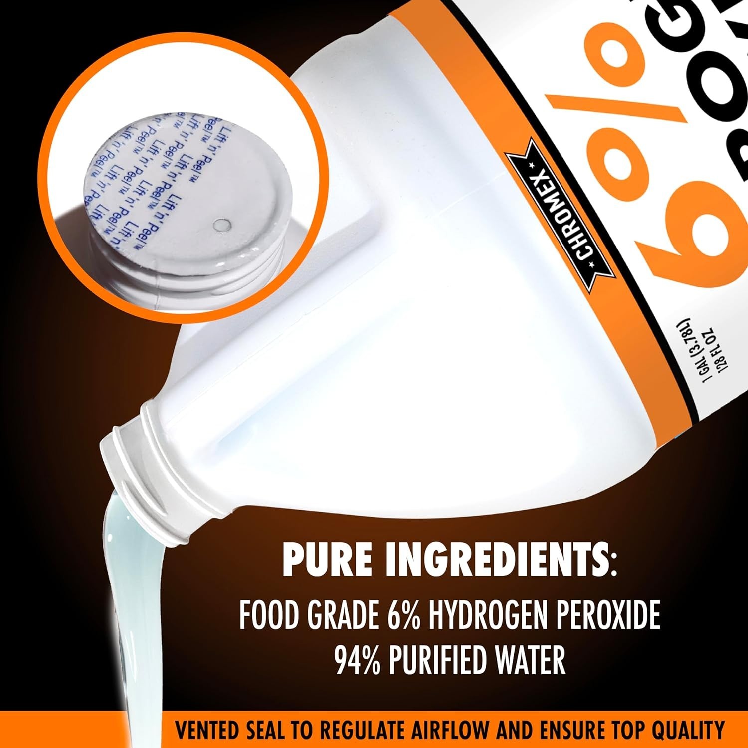 Chromex 6% Hydrogen Peroxide, Food Grade, Home, Kitchen, Bath Cleaner – 1 Gallon