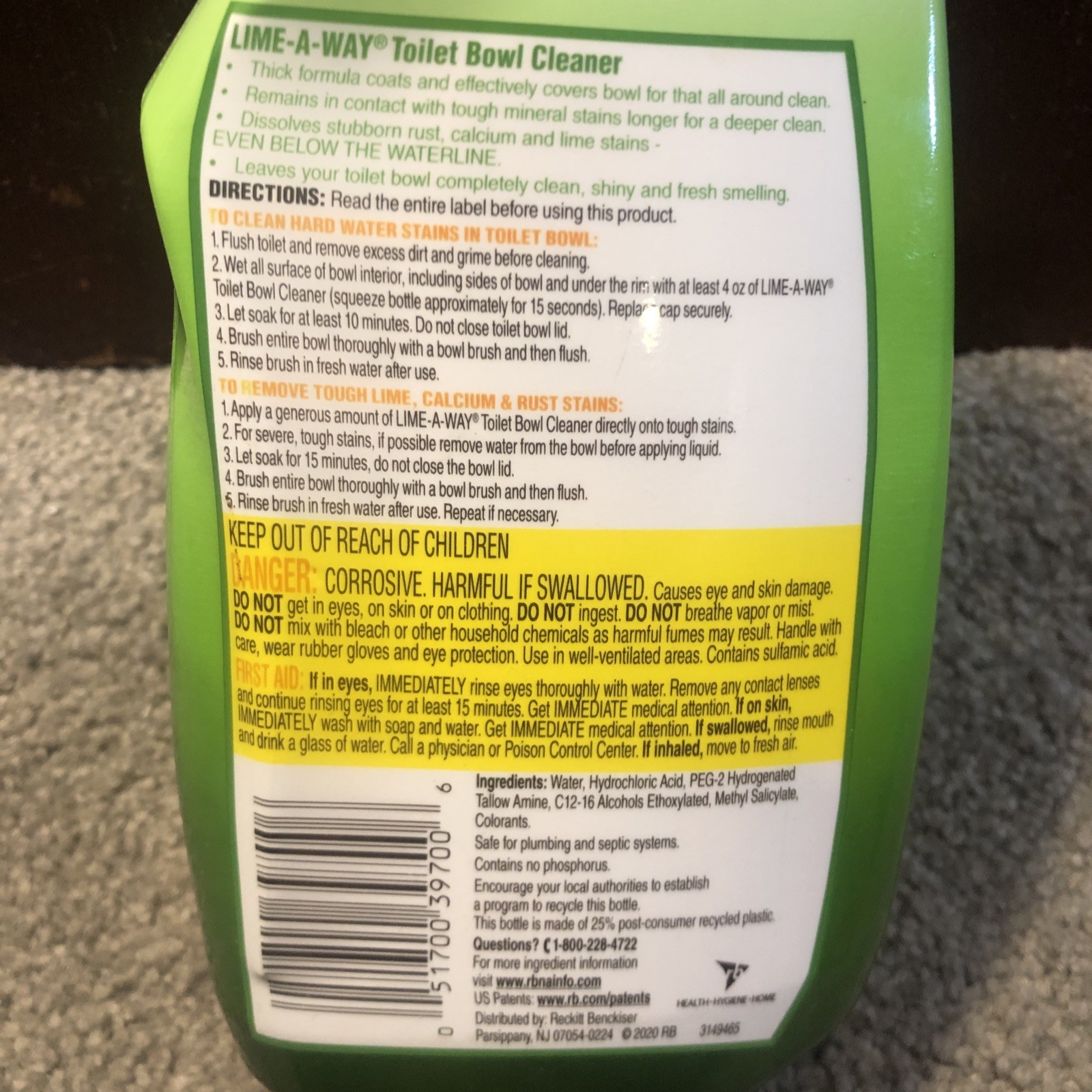 Lime-A-Way THICK GEL FORMULA Toilet Bowl Cleaner Lime Calcium Rust 16oz