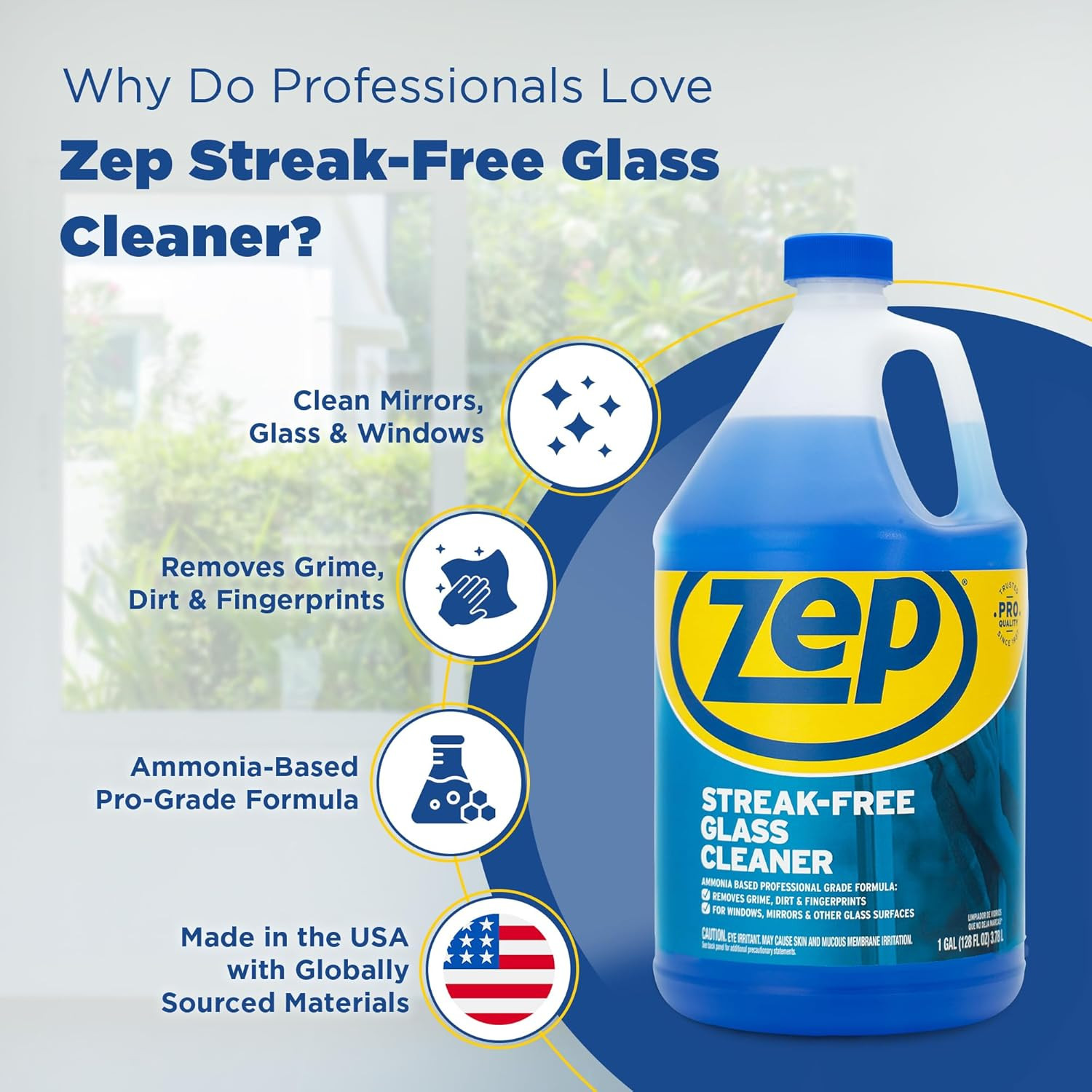 Zep Streak-Free Glass Cleaner – 1 Gallon (Case of 4) ZU1120128 – Professional Gr