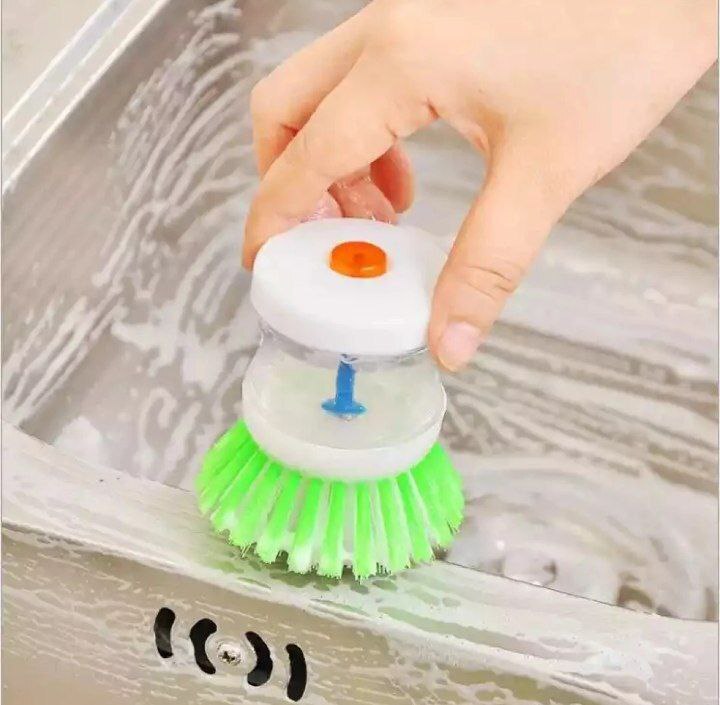 Kitchen Wash Pot Dish Brush Clean Utensils with Washing Up Liquid Soap Dispenser