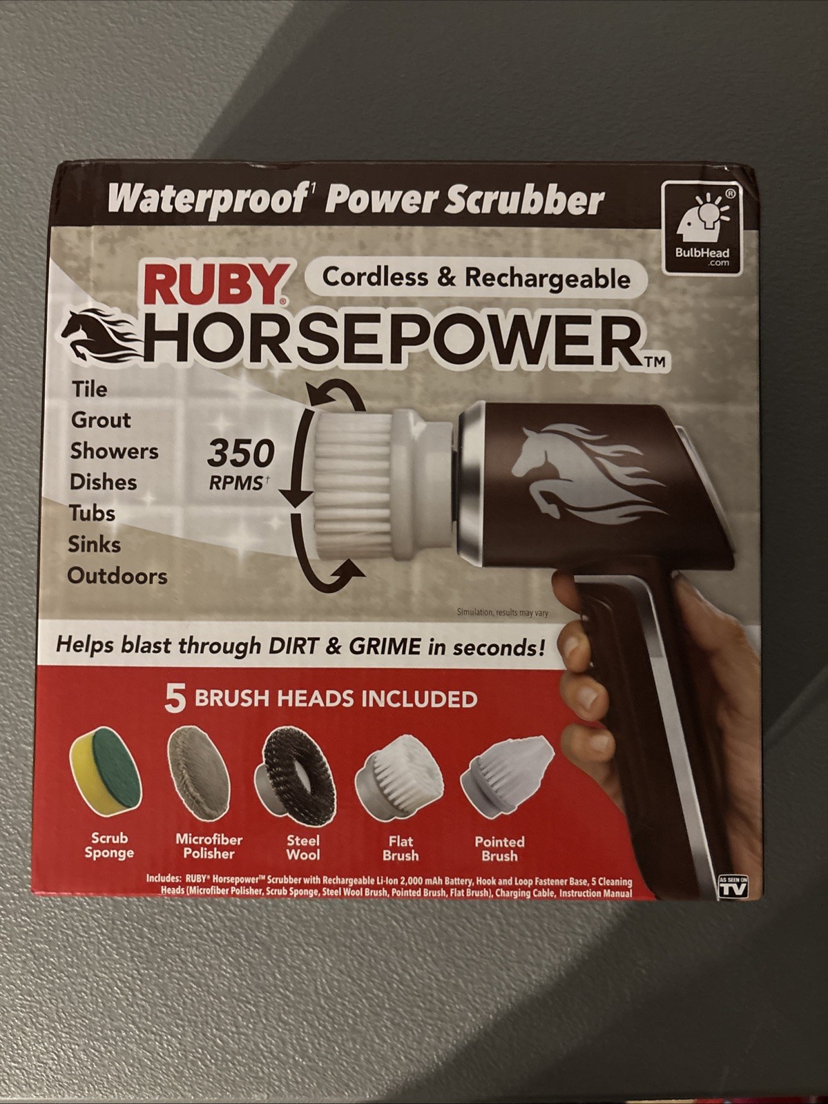 Ruby Horsepower Waterproof Rechargeable Power Scrubber New