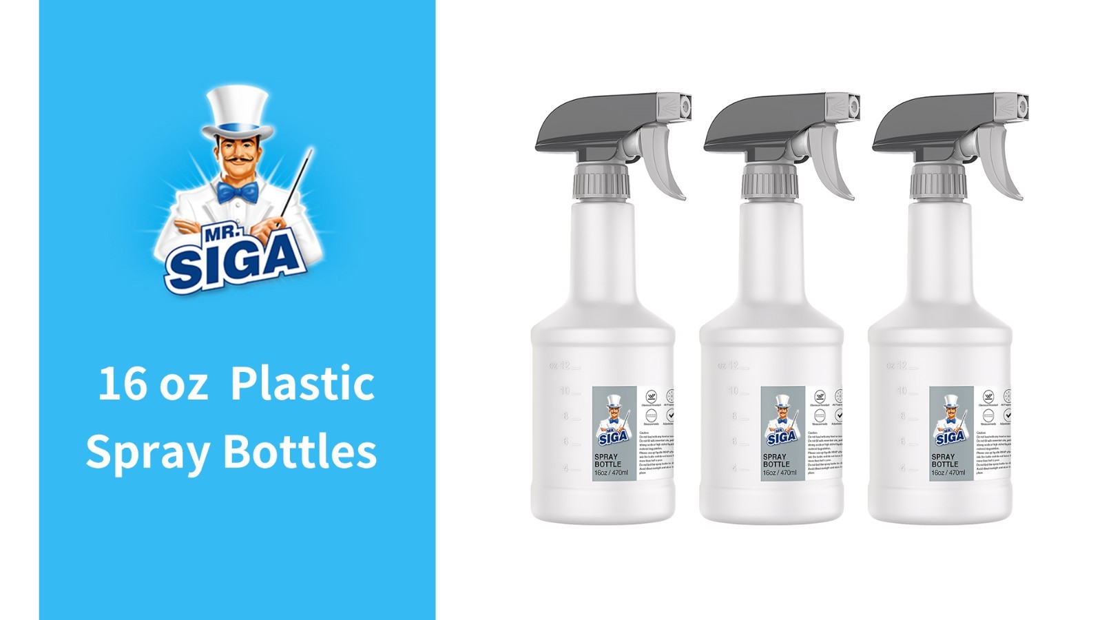 16 oz Empty Plastic Spray Bottles – Heavy Duty, Reusable, Leak Proof Nozzle, 3 P