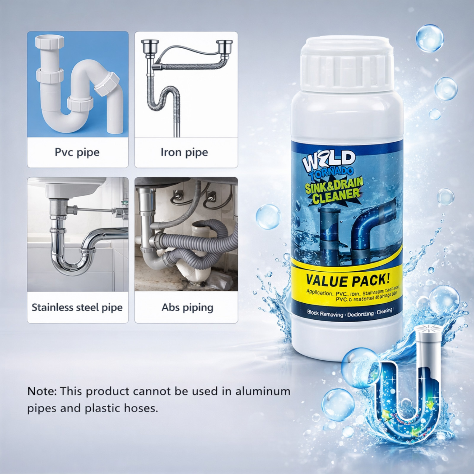 Pack of 4 Wild Tornado Powerful Sink Drain Cleaner – Fast Clog Remover for Kitch
