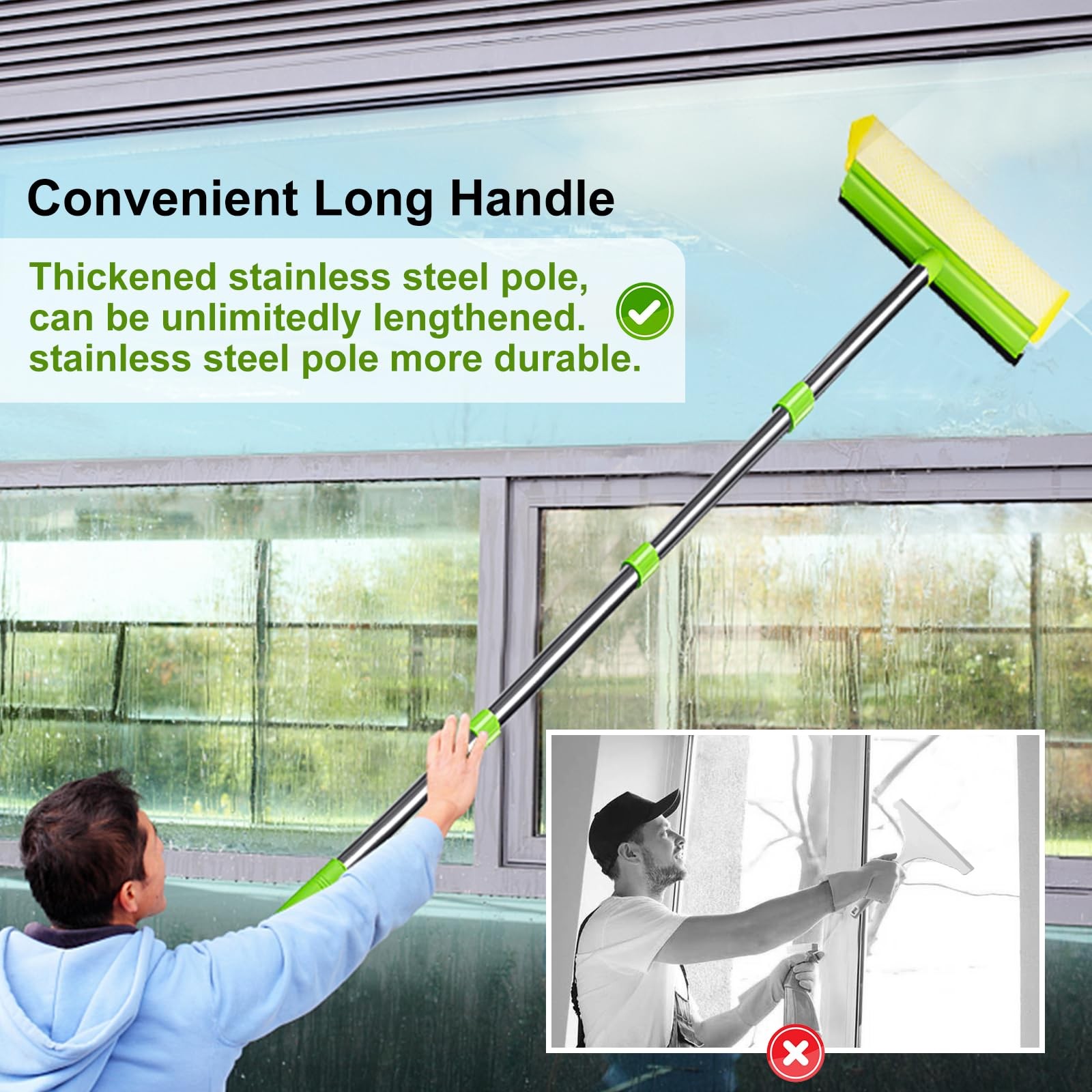 Window Squeegee, Squeegee for Window Cleaning, 2 in 1 Squeegee Window Cleaner…