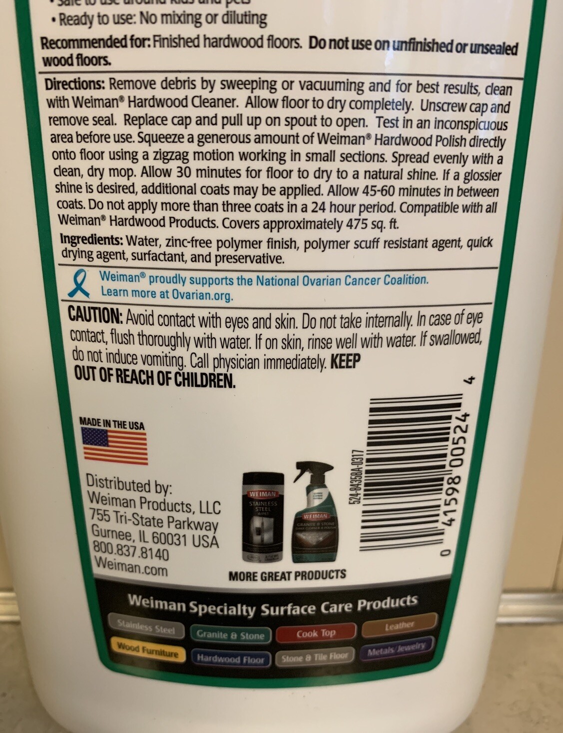 Weiman Hardwood Polish Professional Safe Around Kids Pets Eco Friendly 32oz
