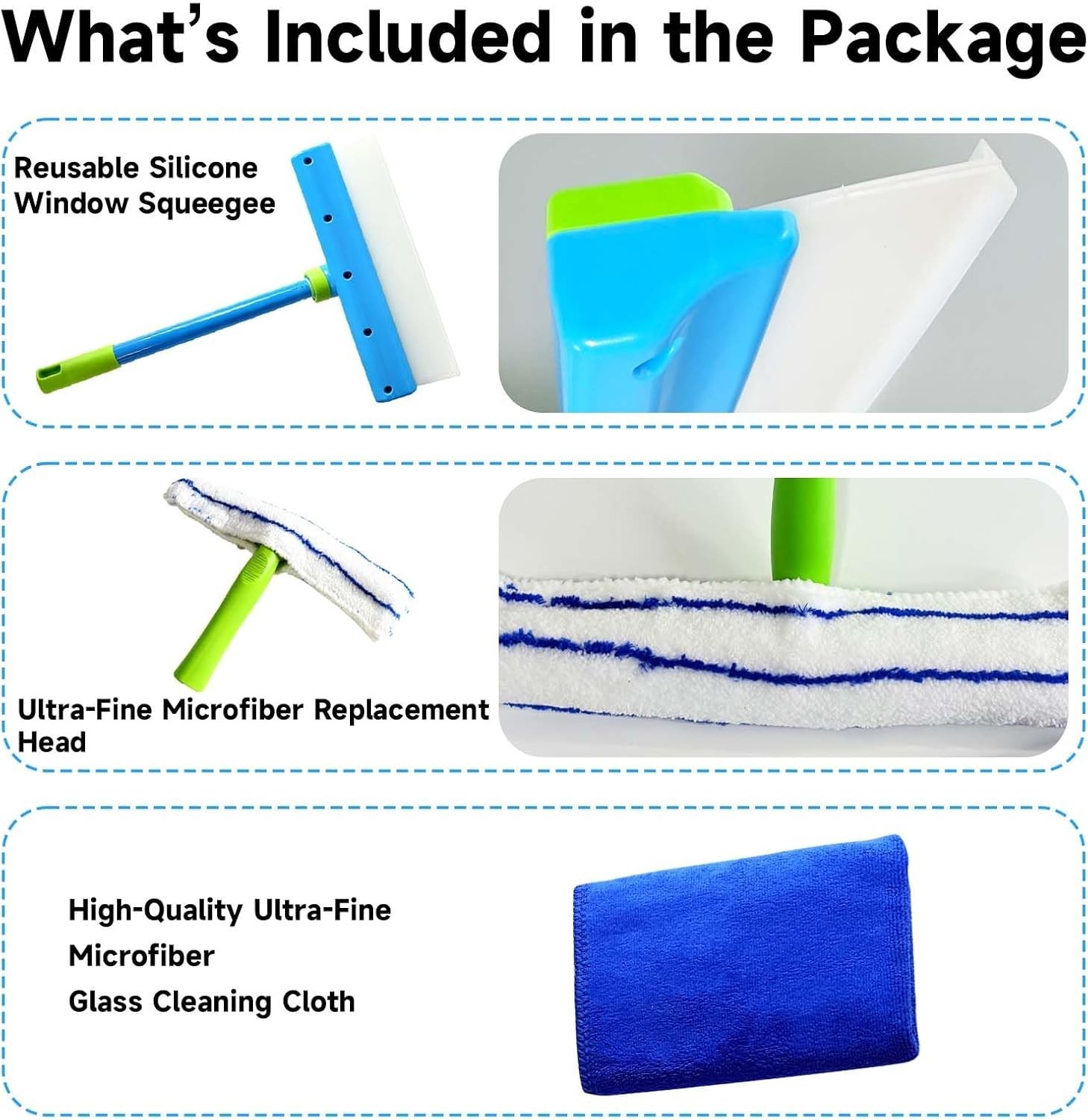 3 in 1 Recyclable Green Window Cleaning Kit Squeegee with Microfiber Scrubber