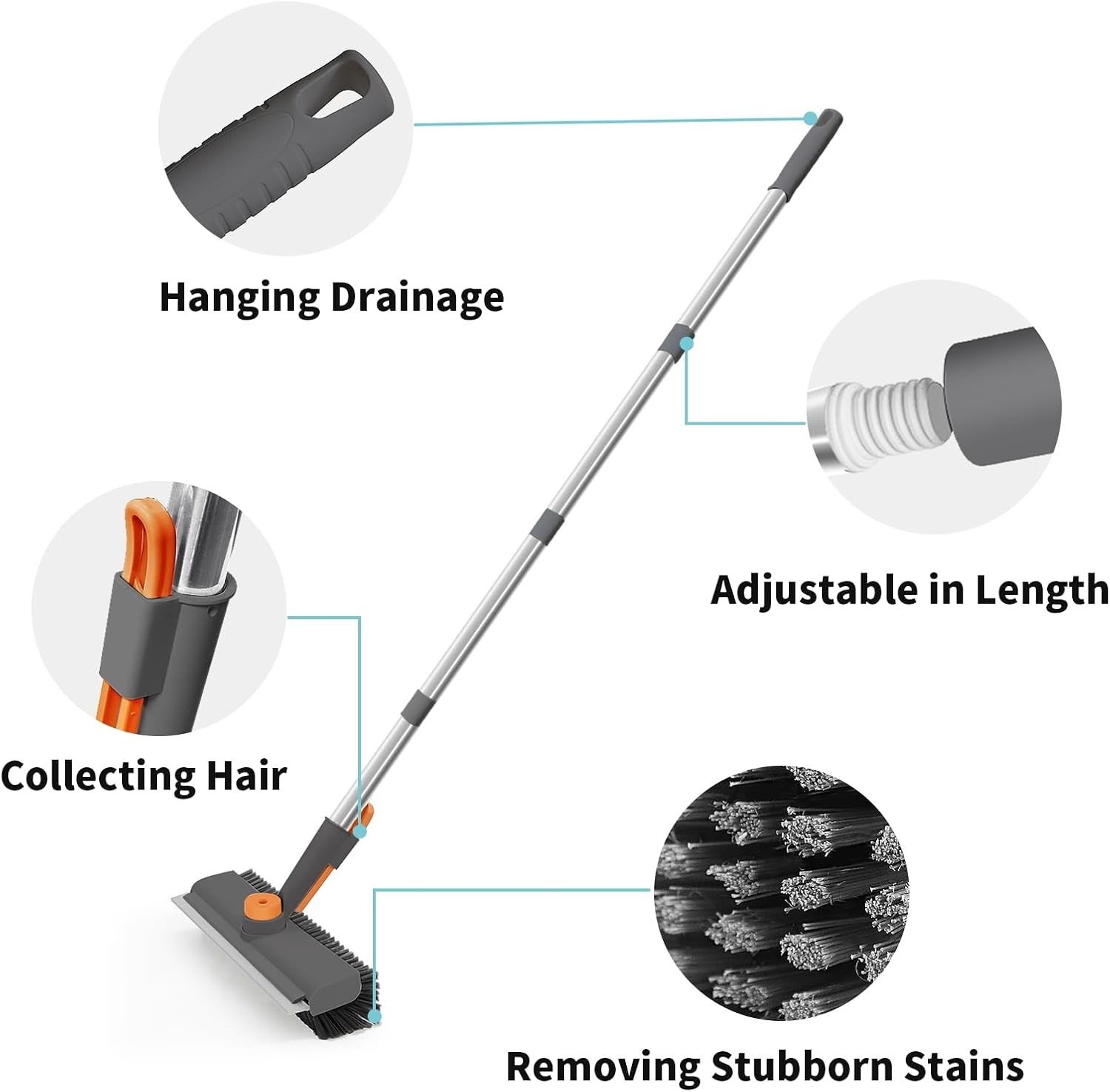 Heavy-Duty Long Handle Scrubber Brush with Stiff Bristles for Versatile Cleaning