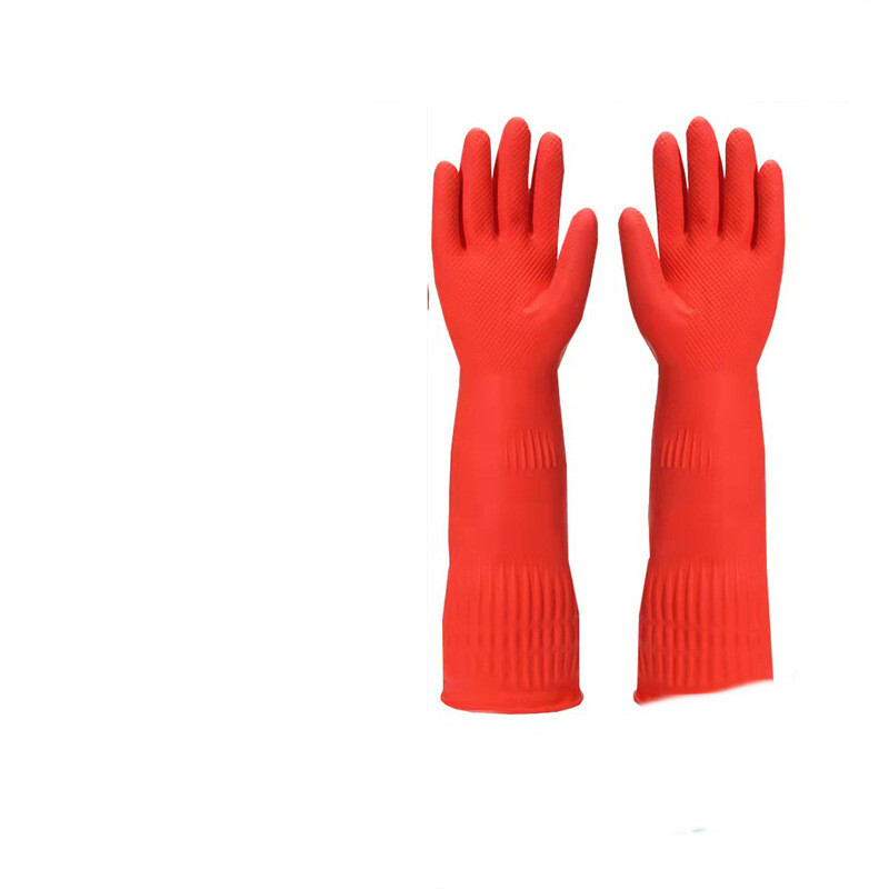 Household Kitchen Dishwashing Extended Rubber Red Waterproof Heavy Duty Gloves