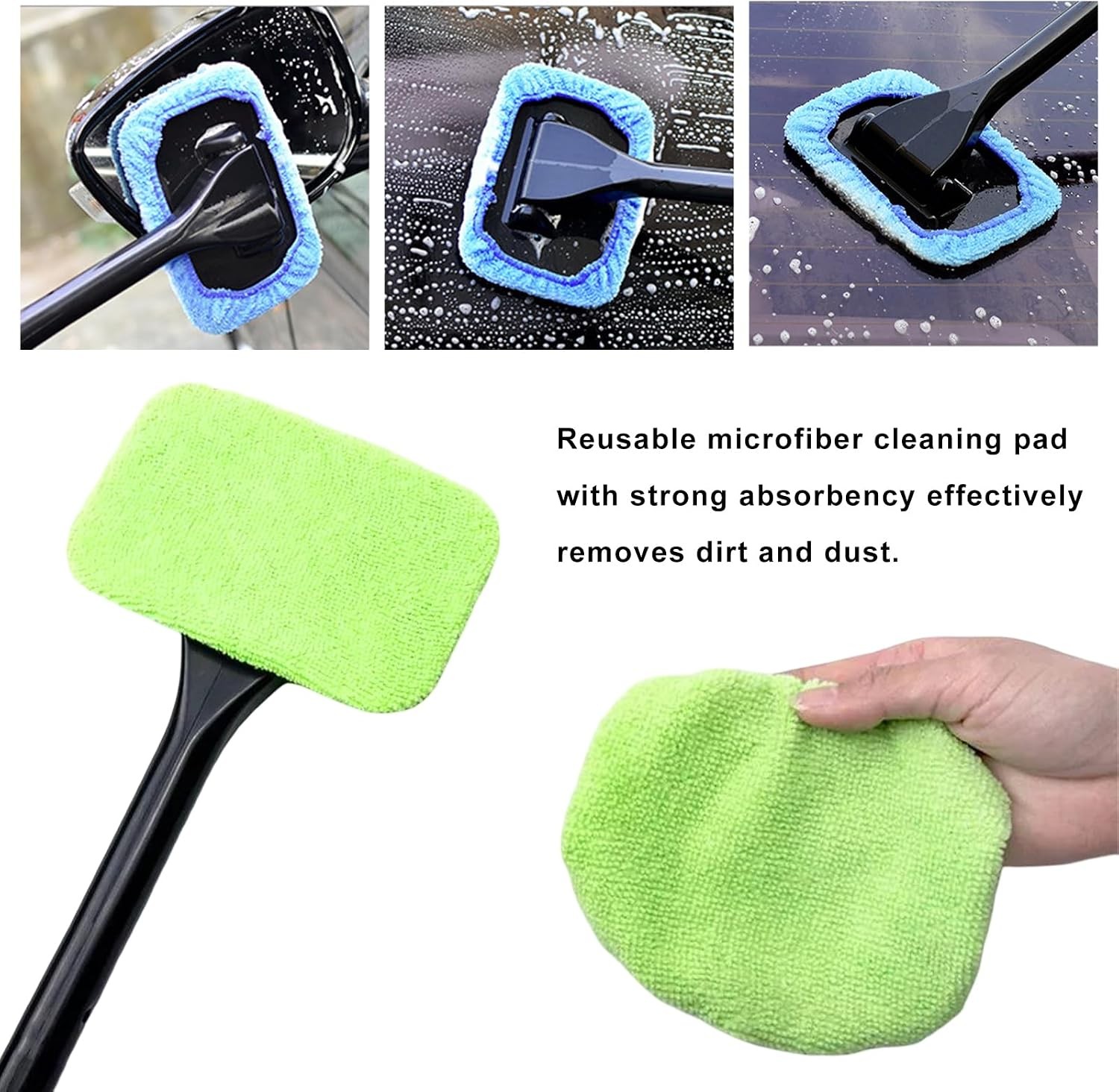 3-Pcs Windshield Cleaning Tool Car Window Microfiber Wiper Cleaner Glass Brush